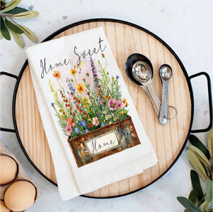 Home Sweet Home Country Field Flowers Tea Towel