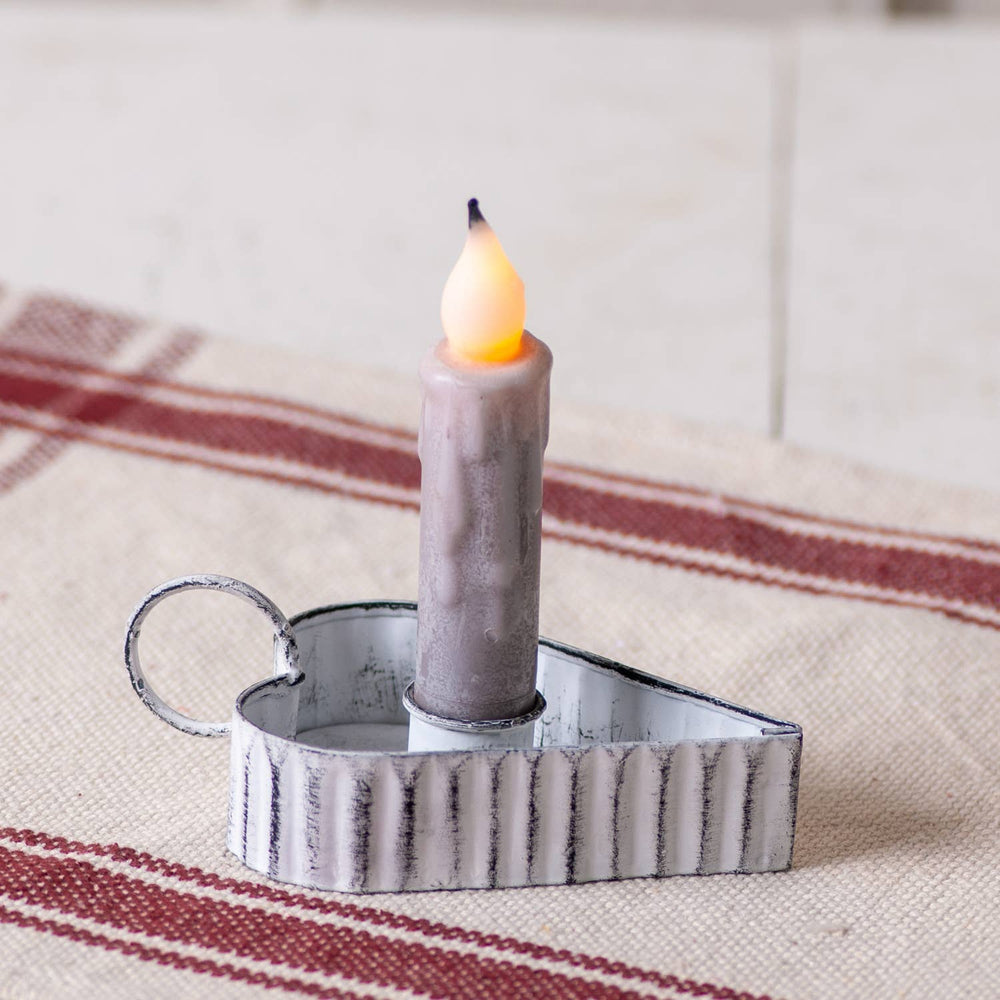 Med Heart Taper Candle Holders in White Wash