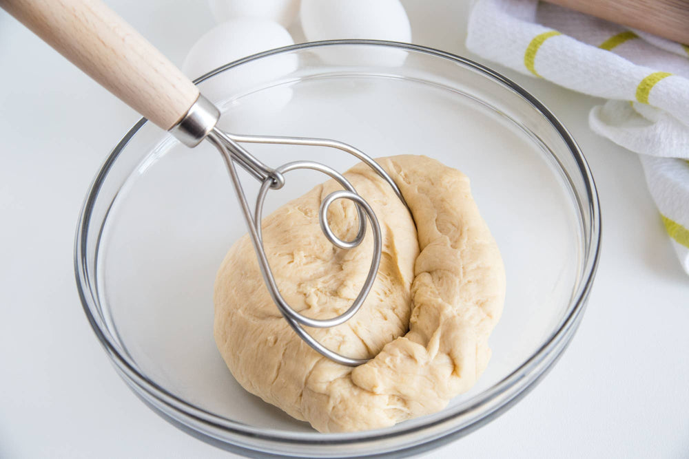 Danish Dough Whisk, Stainless Steel and Wood