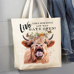 Highland Cow Life Life Gate Open Canvas Tote Bag