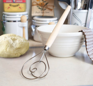 Danish Dough Whisk, Stainless Steel and Wood