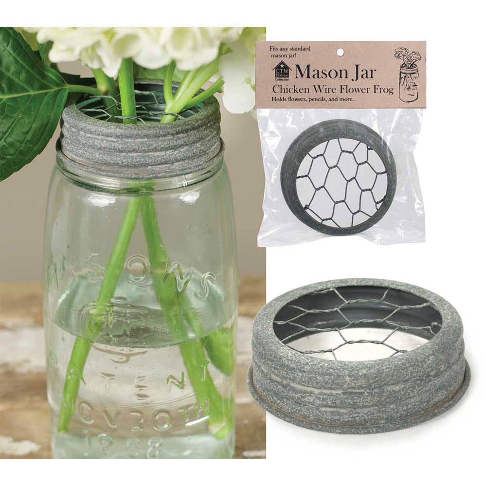 Mason Jar Chicken Wire Flower Frog Lid - Barn Roof