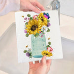 Country Mason Jar Sunflowers Swedish Dish Cloth