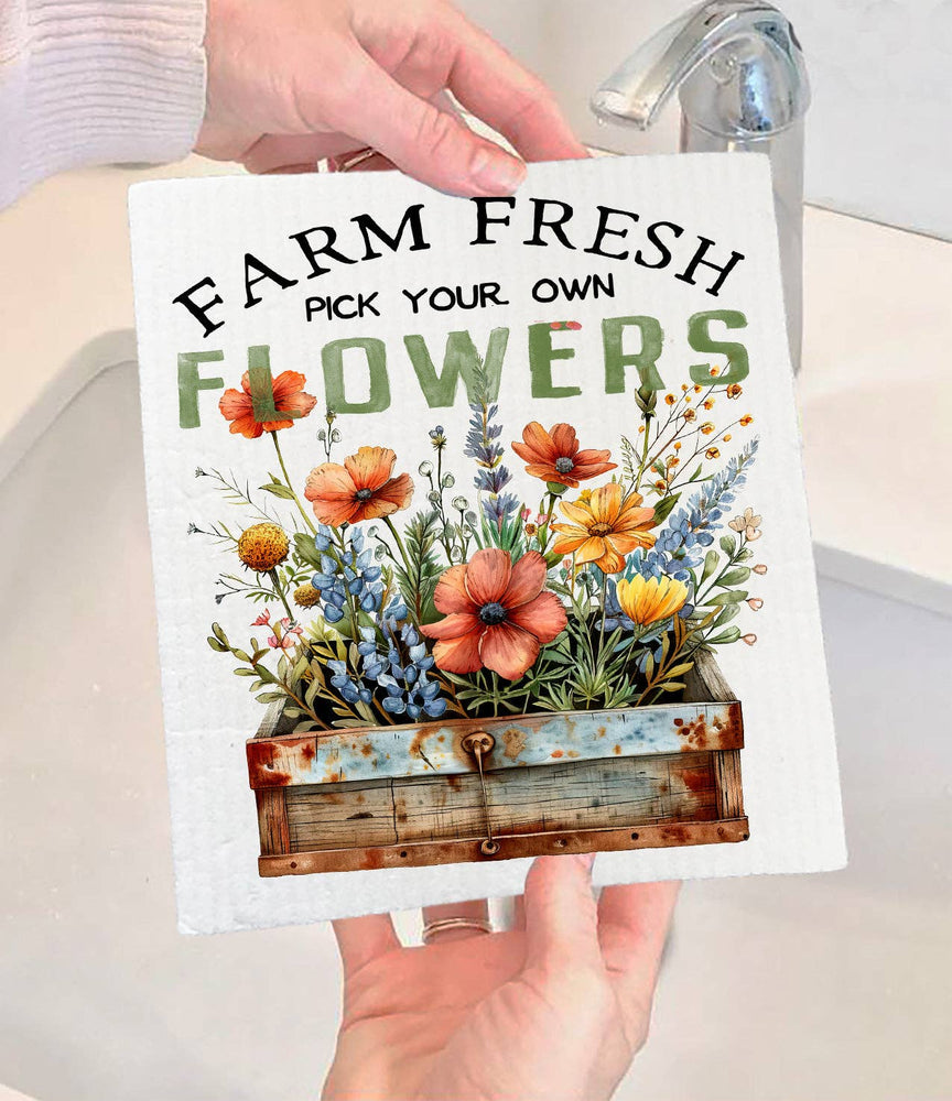 Farm Fresh Field Country Flowers Swedish Dishcloth