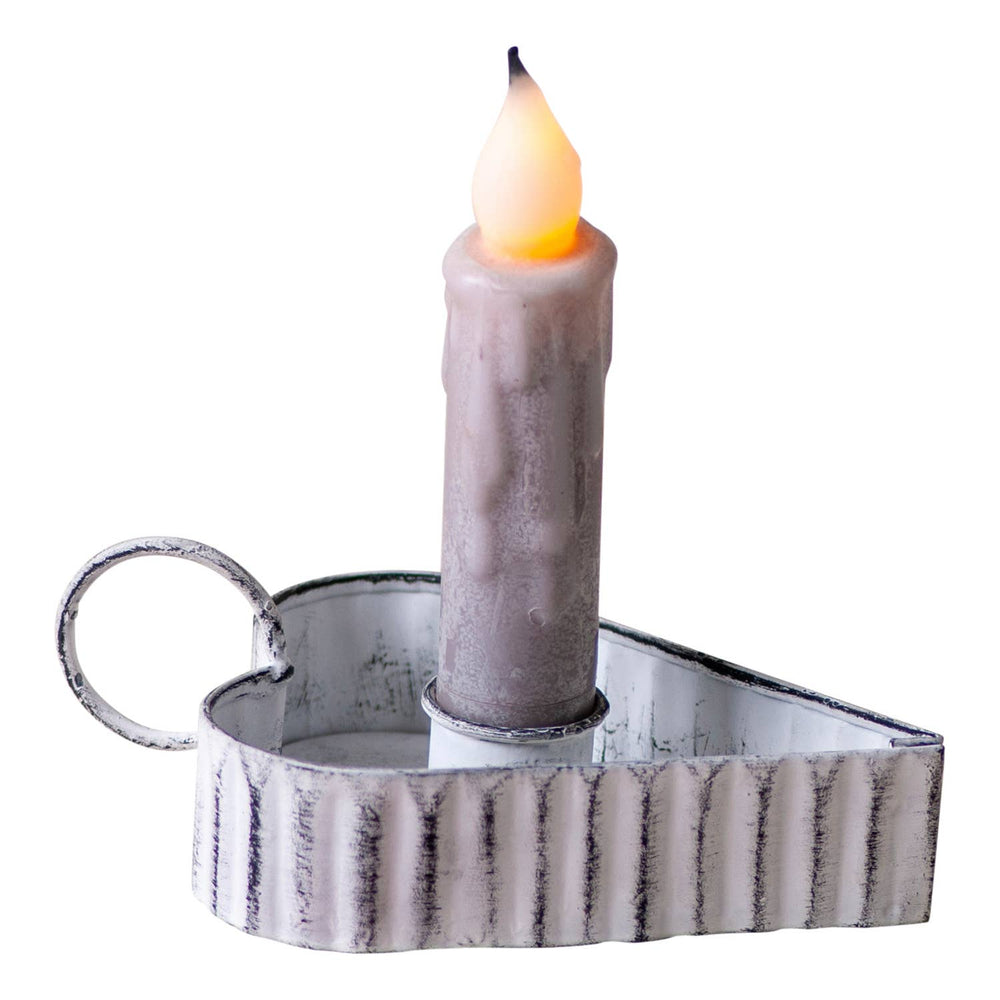 Med Heart Taper Candle Holders in White Wash